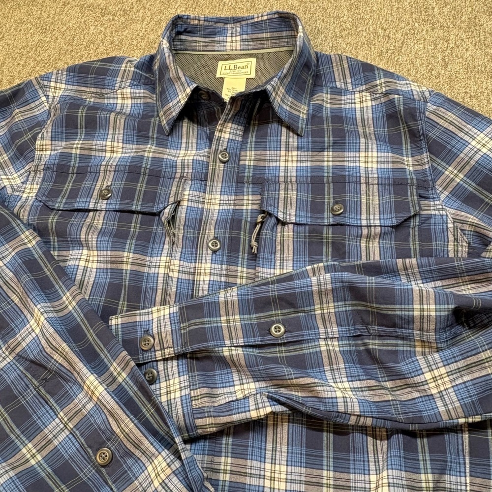 LL Bean Cresta Trail Shirt Men's Tall Sz M Plaid Hiking Lightweight Long Sleeve